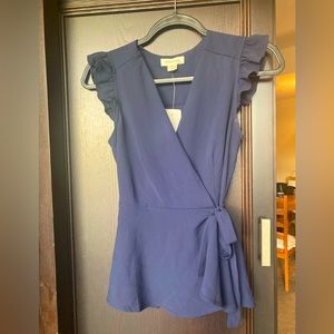 Monteau Navy Blue Ruffled Blouse - Size S